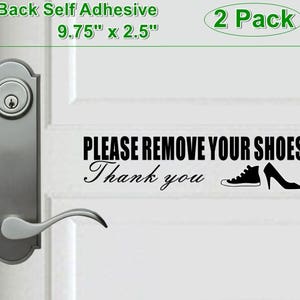 2 Pack Back Self Adhesive Clear Vinyl 9.75&quot; X 2.5&quot; Please Remove Your Shoes Window Door Warning Sign Decal Sticker