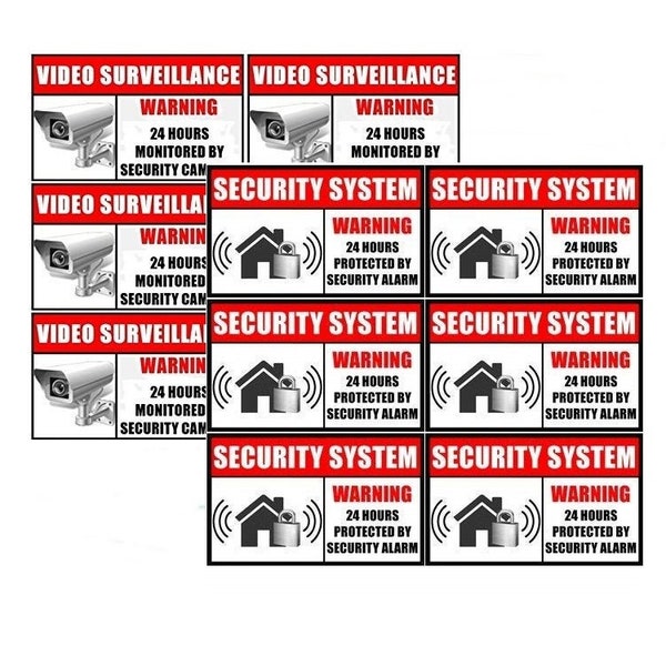 6 Pack - Back Self Adhesive Vinyl 3.54"x2.24" Security Camera Video Surveillance Burglar Alarm System Warning Sign Sticker Decal