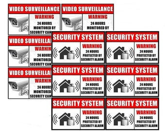 6 Pack - Back Self Adhesive Vinyl 3.54"x2.24" Security Camera Video Surveillance Burglar Alarm System Warning Sign Sticker Decal