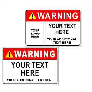 Custom Vinyl label Sticker Personalised Printed in Any Size with Caution Warning Sign & Your Own Text -Outdoor Indoor Adhesive Vinyl