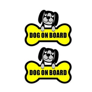 2 Pack of Back Adhesive Vinyl 7.2&quot; x 5.6&quot; - Dog On Board - Vehicle Cars Trucks Vans SUVs Bumper Windows Walls Laptops Label Decal Sticker