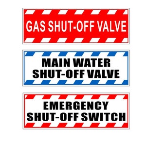 Outdoor/Indoor (2 Pack) 9.8&quot; x 3.3&quot; - Water Shut Off, Gas Shut off, Emergency Shut off Switch - Warning Sign Adhesive Vinyl Label Sticker