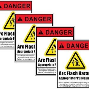 4 Pack 5 "X 4" - Arc Flash und Schock Gefahr, angemessene persönlichen Schutz PSA erforderlich - Sicherheit Gefahr Warnschild Etikett Aufkleber Aufkleber Bild 1