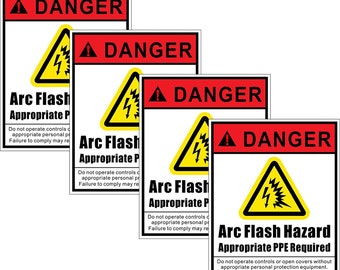 4 Pack 5" X 4" - Arc Flash And Shock Hazard, Appropriate Personal Protection PPE Required - Safety Danger Warning Sign Label Decal Sticker