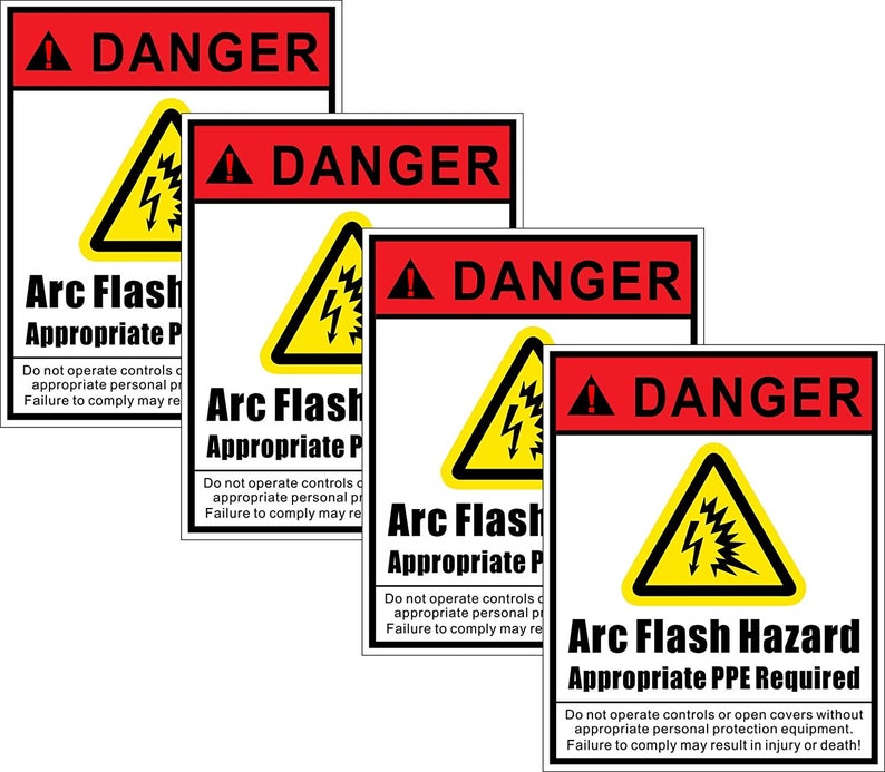 4 Pack 5 "X 4" - Arc Flash und Schock Gefahr, angemessene persönlichen Schutz PSA erforderlich - Sicherheit Gefahr Warnschild Etikett Aufkleber Aufkleber Bild 1