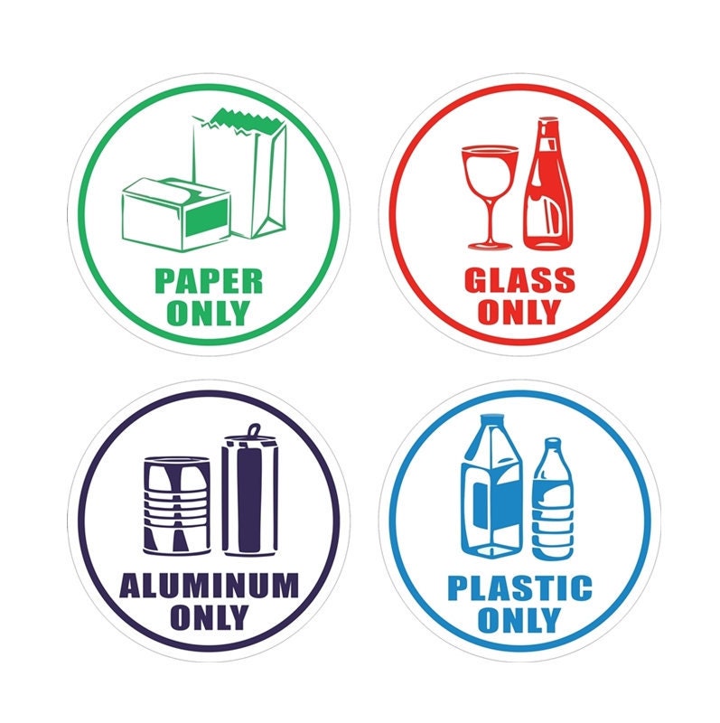 New Set of 4 Colour Coded Waterproof Recycling Bags for Plastic Paper Glass Cans 