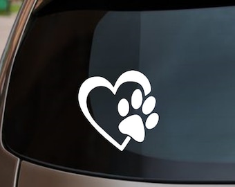 2 Pieces of Graphics & Decals Heart with Dog Paw Print White Vinyl Car Decal Sticker | Cars Trucks Vans Walls Laptop | White | 4 Inch |