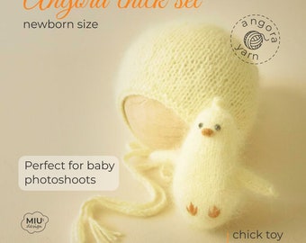 Newborn Chick Set-Easter Set-Angora Set-Knitted Bonnet-Lovie Chick