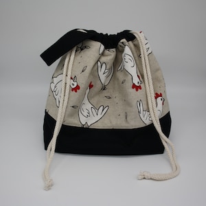 Chicken Project Bag, drawstring project bag, Medium project bag, crochet project bag, wip bag, Canvas Project Bag, BumpyCrafts