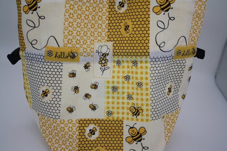 Dumpling bag Cute bag 100/% Cotton Gift bag Sock Project Bag Crochet Project Bag BumpyCrafts Knitting Project Bag Bee Project Bag