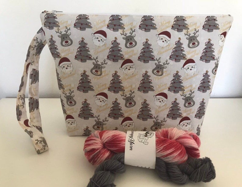 wip bag Christmas project bag crochet project bag sweater project bag Holiday project bag Santa Project Bag Large knitting project bag