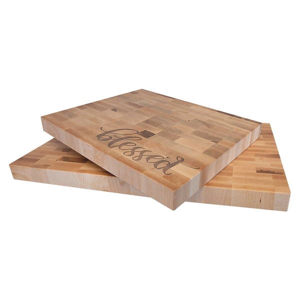 Engraved Butcher Block Cutting Board | Personalized Maple 1.5" Thick Thanksgiving Board | Custom Laser Engraved Wooden Charcuterie Board