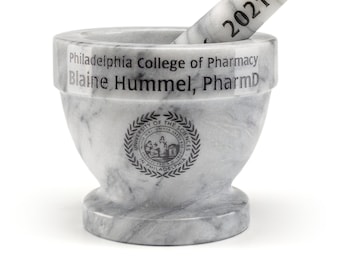 5" Personalized White Marble Mortar and Pestle - Custom Engraved