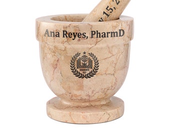 Personalized Botticino Marble Mortar and Pestle - Custom Engraved, Pharmacy Gift, Medicine, Cooking