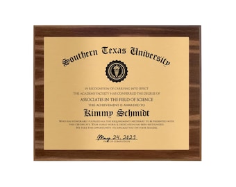 Personalized Walnut Graduation Diploma Plaque