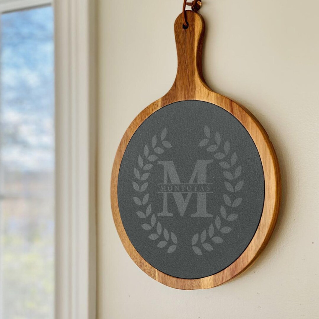 Engraved Acacia Wood and Slate Circle Serving Board - Etsy