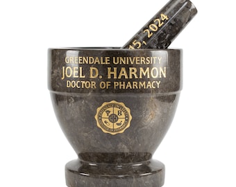 6" Personalized Charcoal Marble Mortar and Pestle - Custom Engraved, Pharmacy Gift, Medicine, Cooking