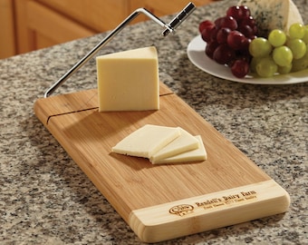 Engraved Bamboo Cutting Board with Wire Cheese Cutter