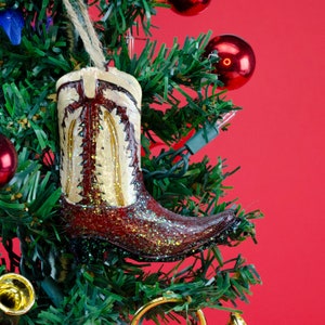Cowboy Boot Christmas Ornaments - Western, Rustic, Glitter, Resin, Holiday, Gift, Home Decor