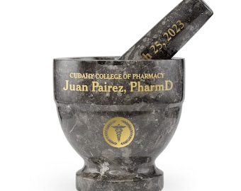 Personalized Charcoal  4" Marble Mortar and Pestle - Custom Engraved, Pharmacy Gift, Medicine, Cooking