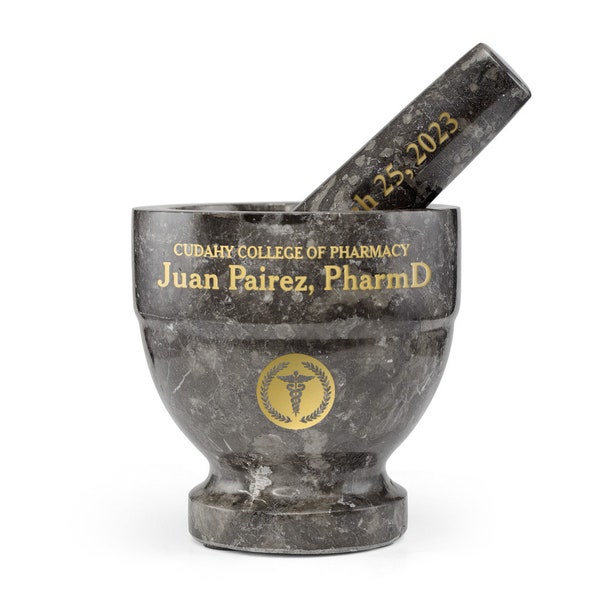 Personalized Charcoal  4" Marble Mortar and Pestle - Custom Engraved, Pharmacy Gift, Medicine, Cooking