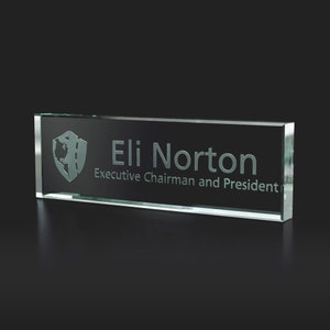 Engraved Jade Glass Desk Name Plate