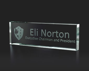 Engraved Jade Glass Desk Name Plate