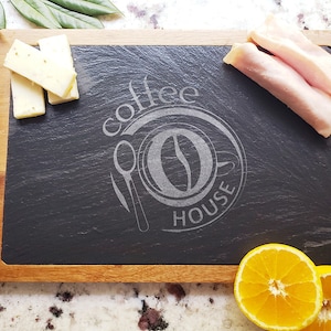 Engraved Acacia Wood and Slate Cutting Board