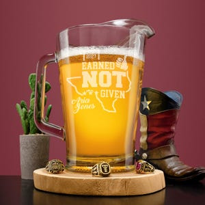 Engraved 60oz Pitcher, Etched Celebration Beer Jug, Customized Aggie Ring Dunk Pitcher