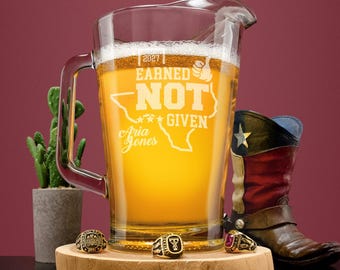 Engraved 60oz Pitcher, Etched Celebration Beer Jug, Customized Aggie Ring Dunk Pitcher