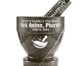 6" Personalized Charcoal Marble Mortar and Pestle - Custom Engraved, Pharmacy Gift, Medicine, Cooking