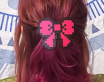 Mini perler bead craft hair accessory colorful cute kawaii cosplay geeky fashion ribbon kandi Pixel Art 8bit Bow hairclip you choose color