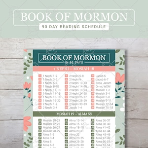Boek van Mormon 90 dagen-3 maanden leeskaart, LDS leesschema uitdaging, spirituele gids, AFDRUKBAAR, heilige der laatste dagen, digitale DOWNLOAD