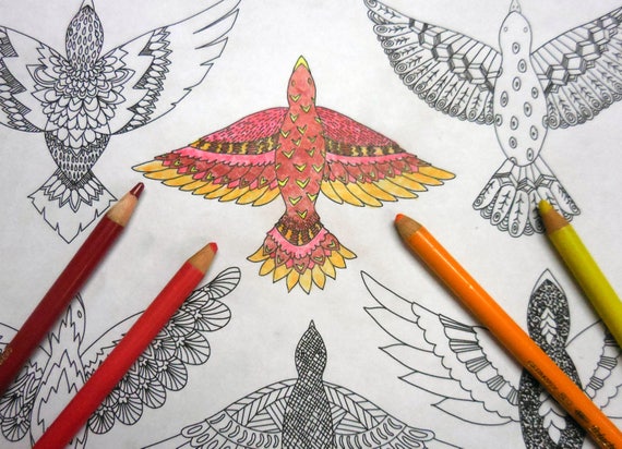 Coloring Pages For All Ages Flying Birds Coloring Page Etsy