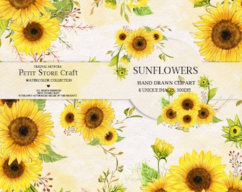 Sunflower Watercolor Flower clipart, Hand painted, DIY Clip Art, Handpainted floral, floral invitation, greeting card, romantic wedding pack