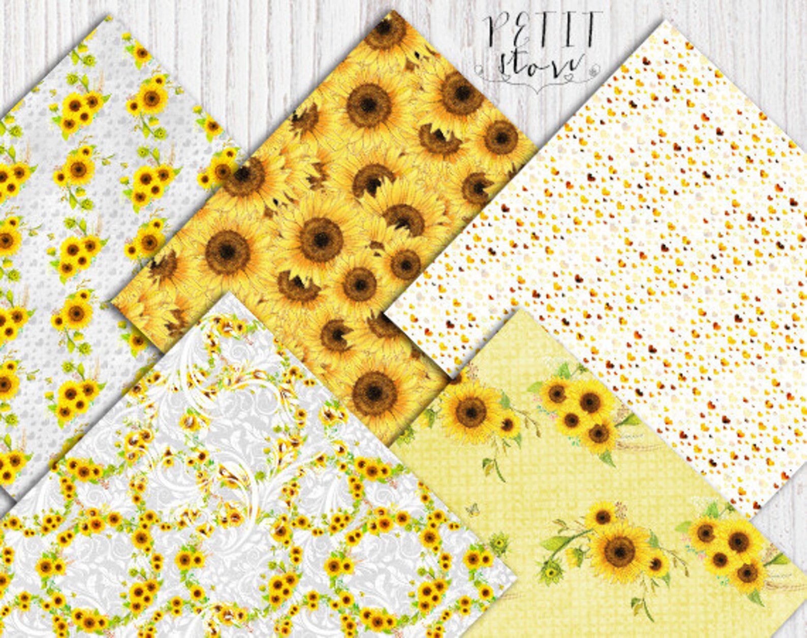 Sunflower Digital Paper Pack Sunflowers Floral Paper Pack Yellow ...