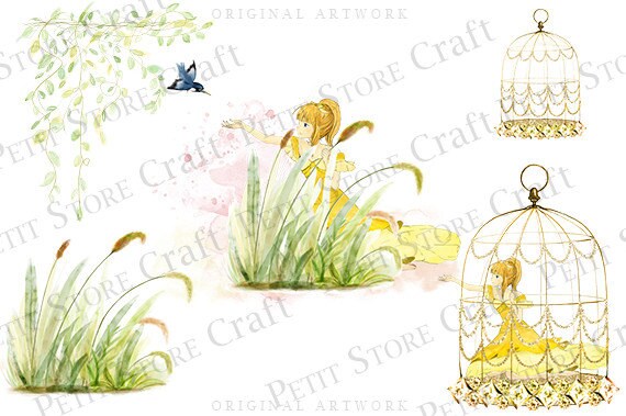 Sévader Fille Aquarelle Clip Art Aquarelle Cage Floral