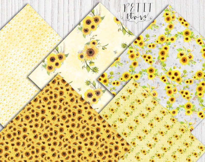 Sunflower Digital Paper Pack Sunflowers Floral Paper Pack Yellow ...