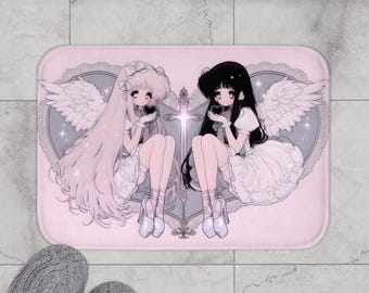 Anime Angels Pastel Goth Bath Mat, Pastel Anime Aesthetic Decor