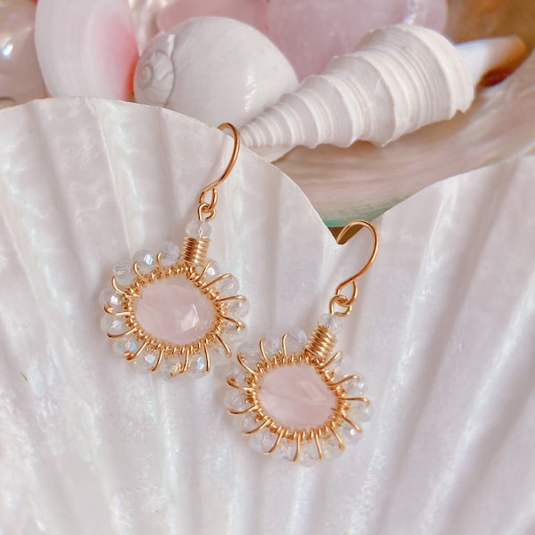 Rose Quartz Nymph Earrings / Angelic and Ethereal Aesthetic Jewelry / Princesscore Fairycore Earrings
