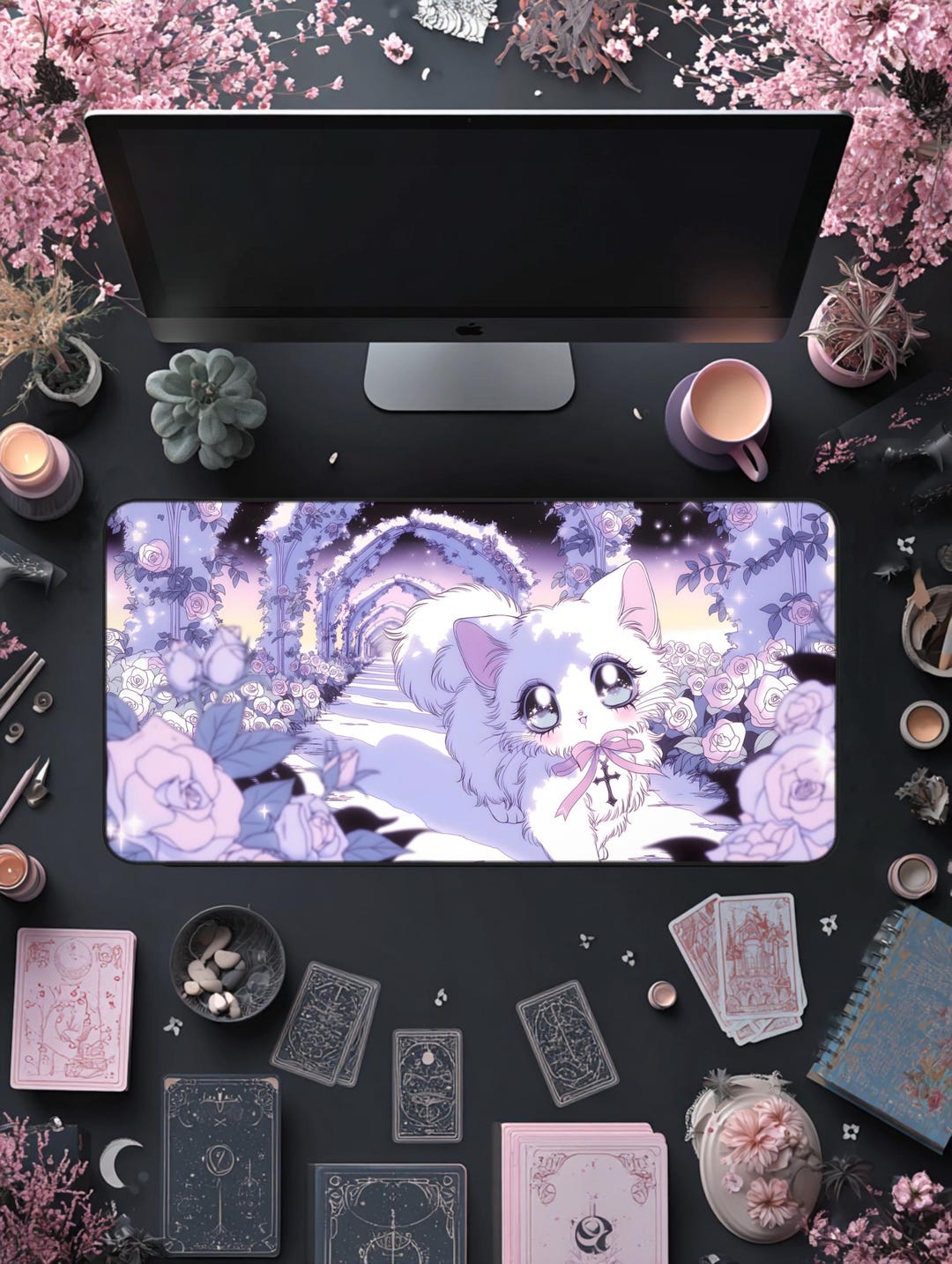 Taskbar Customization Anime Pastel Kitty Anime Desk Mat, Dark Anime Mouse Pad, Pastel Goth Otaku ...