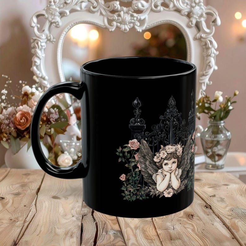 Gothic Angel Mug, Dark Coquette Decor imagen 3