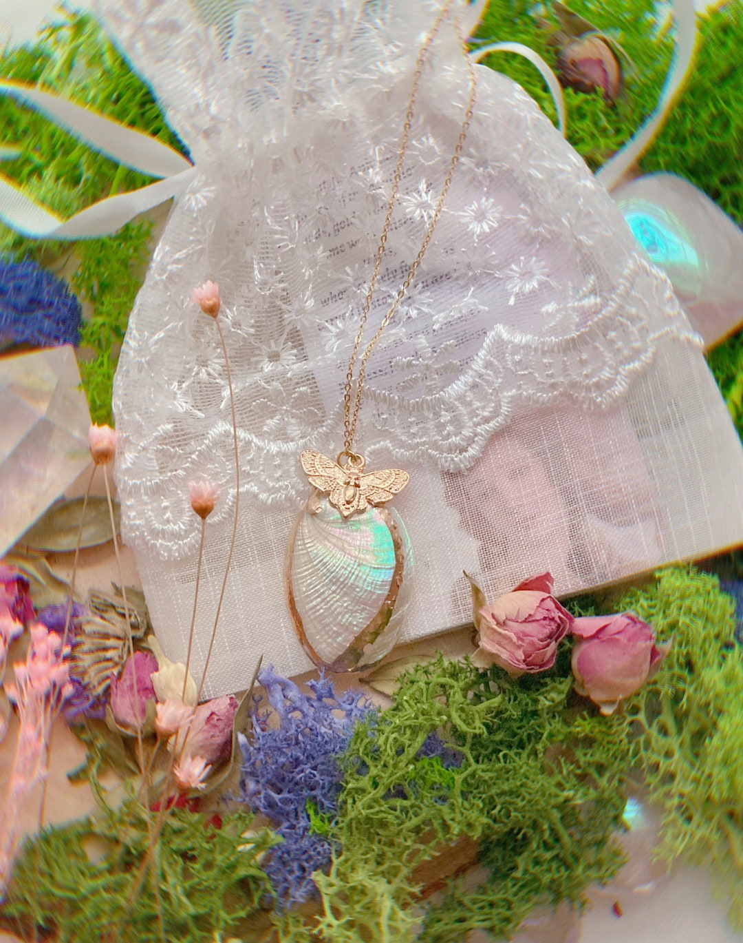 Gold Filled Abalone Moth Necklace / Abalone Seashell Necklace Etsy