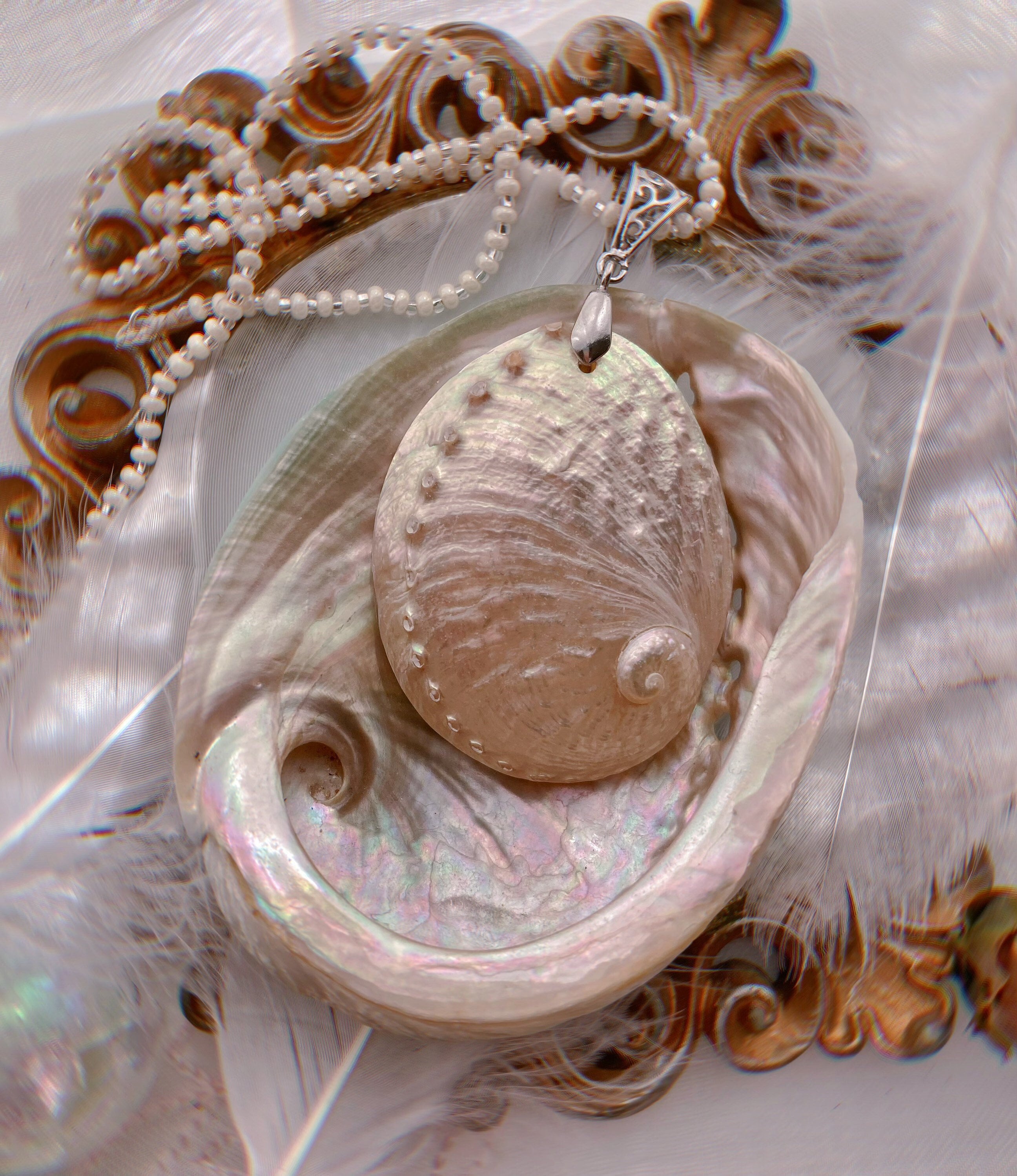 The Sydney Necklace- Crushed Abalone + Gold Leaf Flake Resin Necklace