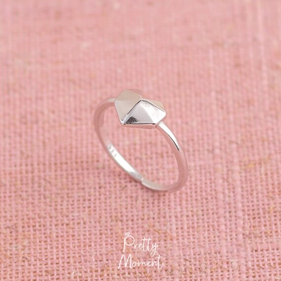 Pretty Moment Sterling Silver Minimalist Ring Dainty Heart Ring Minimalist Heart Origami Heart