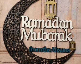 Personalized Ramadan Eid Mubarak Sign Islamic Home Decor, Crescent Moon Plaque