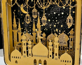 DIY Lighted Ramadan Shadowbox Kit – Mosque, Lanterns, Cityscape