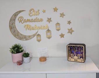 Gold Ramadan Mubarak Decor Set, Crescent, Stars, Lanterns