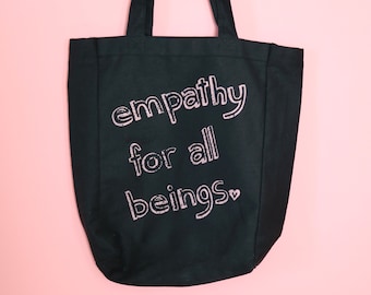Empathy Vegan Bag, Recycled Cotton Canvas Tote Bag, Vegan Gift