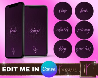 Black and Pink Instagram Story Highlight Covers, Canva Template, Pink Brush Text, Makeup, Blogger, Hair, Lash, Boutique, Stylist, Nail Tech